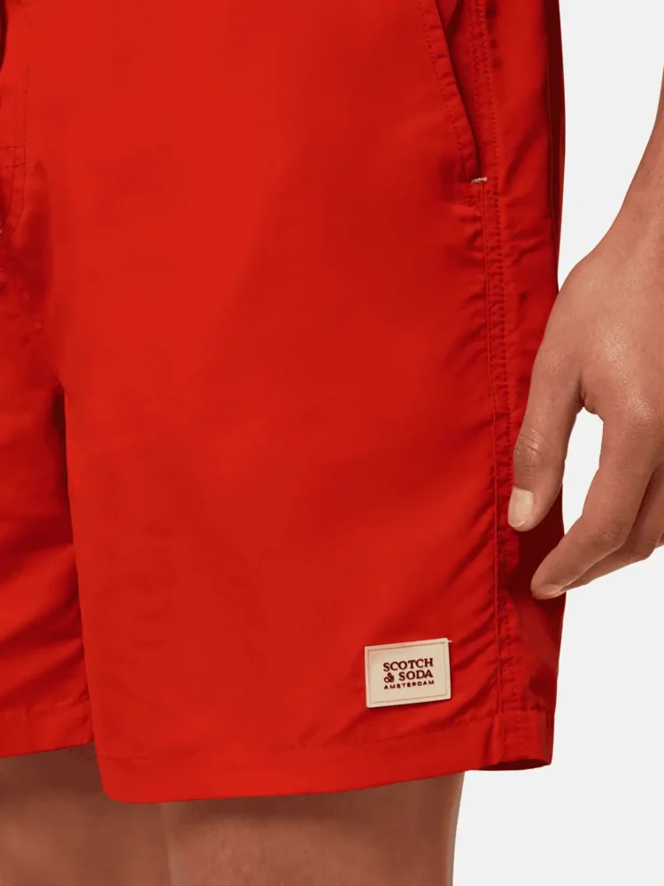 Scotch & Soda Mid-Length Solid Colour Swim Shorts, Paprika - Image 2