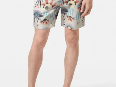 Scotch & Soda Printed Mid-Length Swimshort, Luna Pier White