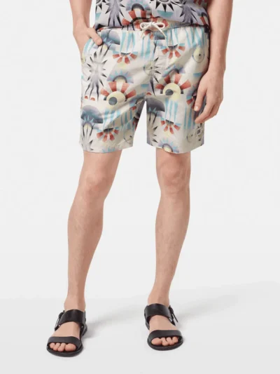 Scotch & Soda Printed Mid-Length Swimshort, Luna Pier White