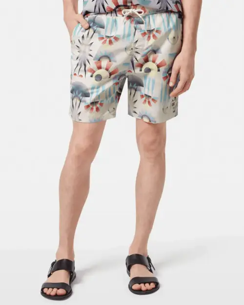 180380 Scotch & Soda Printed Mid-Length Swimshort, Luna Pier White