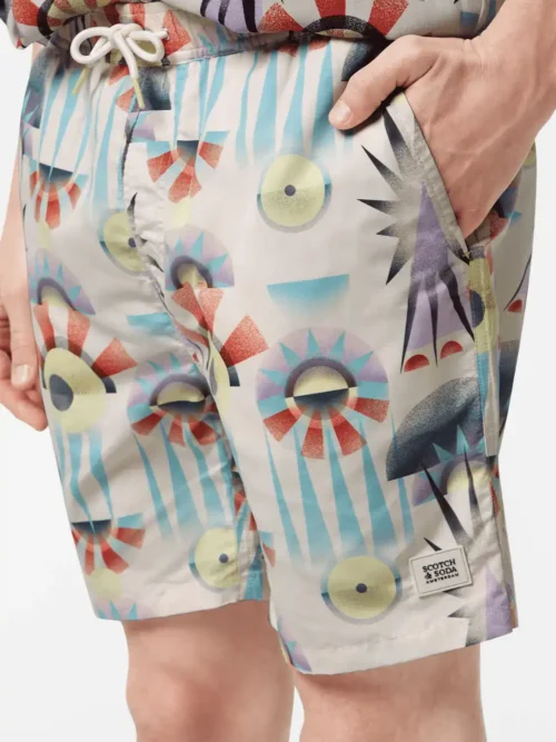 180380 Scotch & Soda Printed Mid-Length Swimshort, Luna Pier White - Image 4
