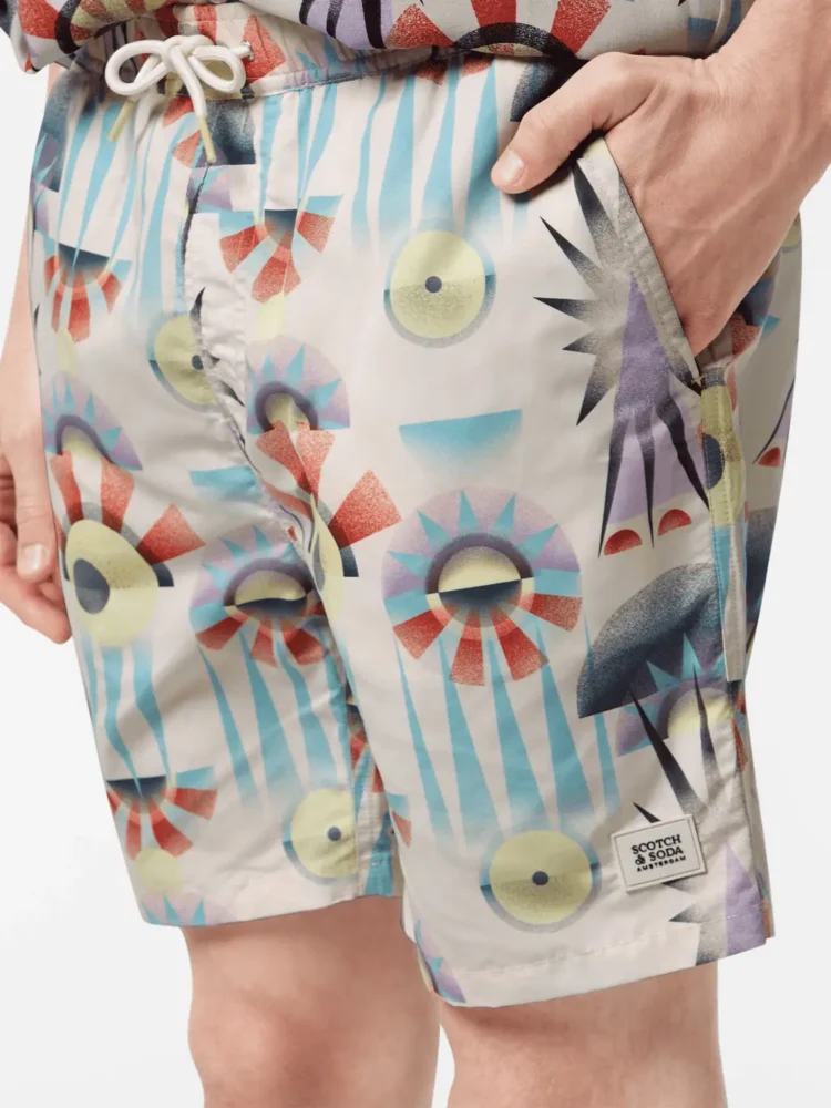 Scotch & Soda Printed Mid-Length Swimshort, Luna Pier White - Image 4