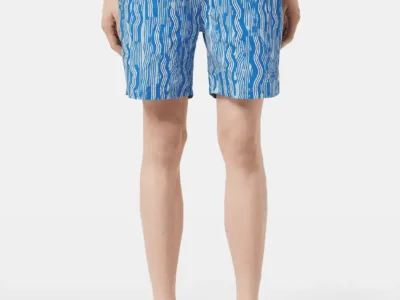 Scotch & Soda Printed Mid-Length Swimshort, Island stripe AOP