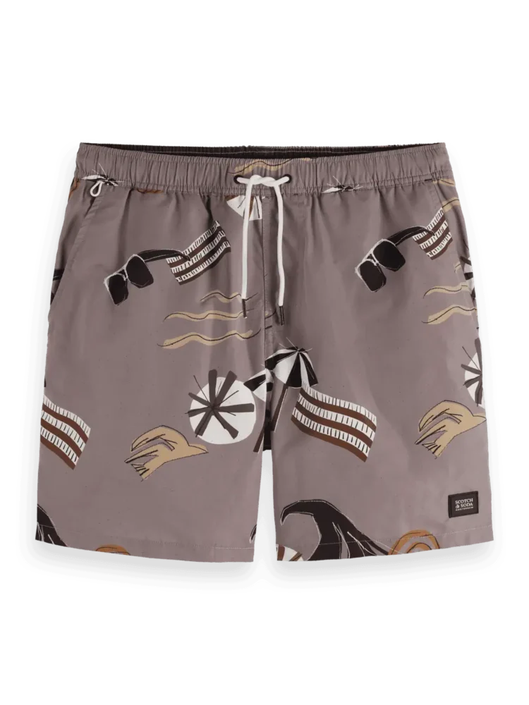 Scotch & Soda Printed Mid-Length Swimshort, Beach Brown AOP - Image 2