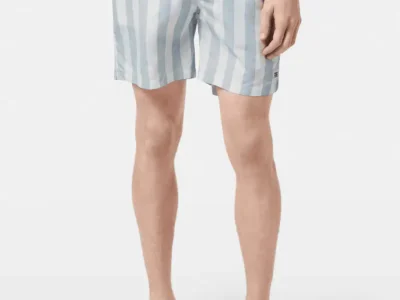 Scotch & Soda Striped Mid-Length Swimshort, Sky Blue Stripe