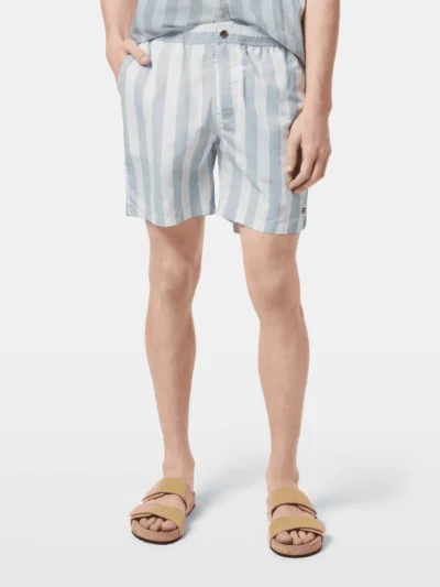 Scotch & Soda Striped Mid-Length Swimshort, Sky Blue Stripe