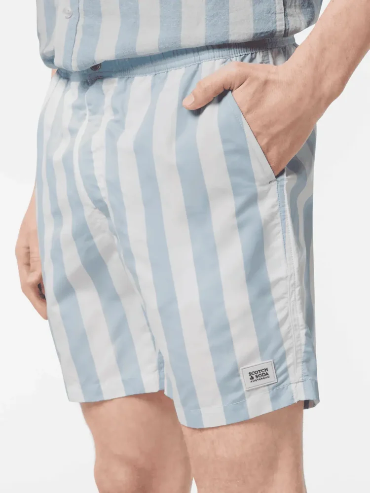 Scotch & Soda Striped Mid-Length Swimshort, Sky Blue Stripe - Image 4