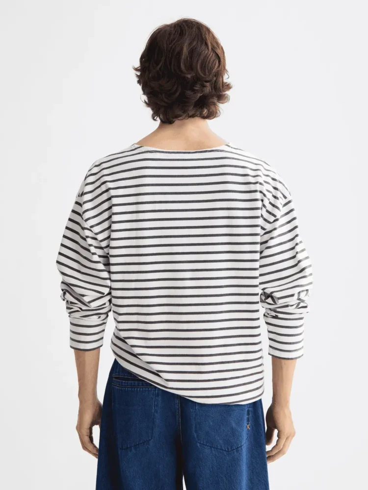 Scotch & Soda 180878 Denim Washed Long Sleeve Breton Tee, Blue white Stripe - Image 5