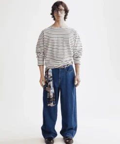 Alternative view of Scotch & Soda 180878 Denim Washed Long Sleeve Breton Tee, Blue white Stripe