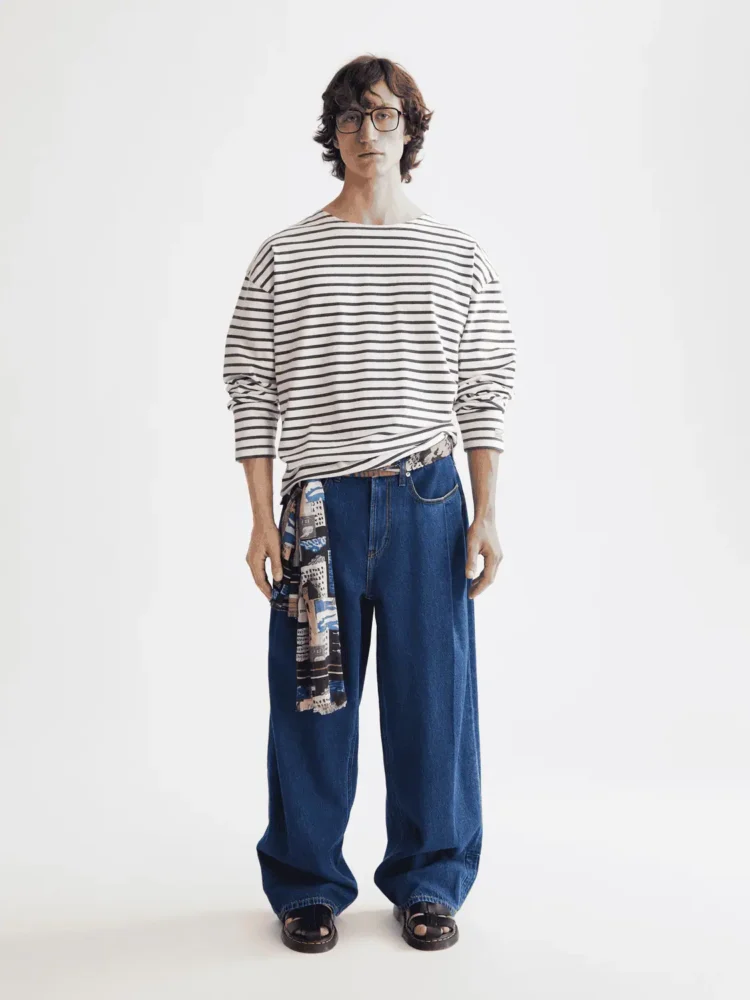 Scotch & Soda 180878 Denim Washed Long Sleeve Breton Tee, Blue white Stripe - Image 2