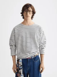 Scotch & Soda 180878 Denim Washed Long Sleeve Breton Tee, Blue white Stripe