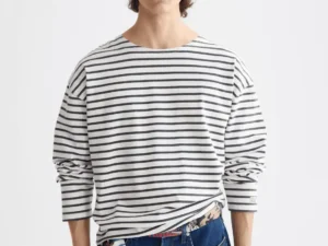 Scotch & Soda 180878 Denim Washed Long Sleeve Breton Tee, Blue white Stripe