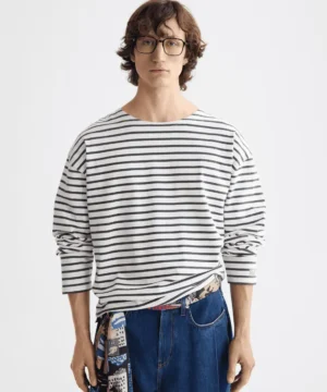 Scotch & Soda 180878 Denim Washed Long Sleeve Breton Tee, Blue white Stripe