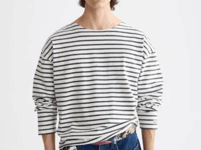 Scotch & Soda 180878 Denim Washed Long Sleeve Breton Tee, Blue white Stripe