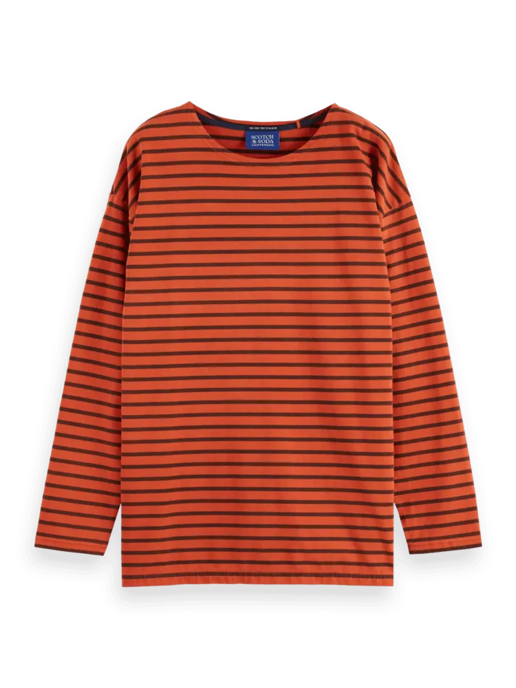 Scotch & Soda 180878 Denim Washed Long Sleeve Breton Tee, Overdyed Stripes - Image 3