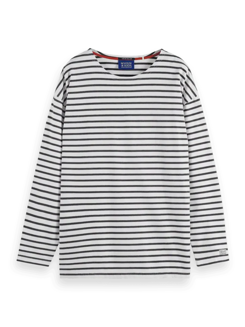Scotch & Soda 180878 Denim Washed Long Sleeve Breton Tee, Blue white Stripe - Image 4