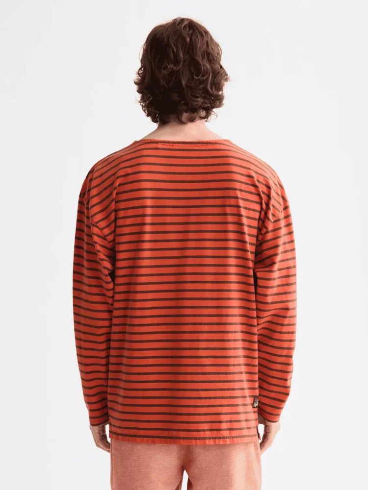 Scotch & Soda 180878 Denim Washed Long Sleeve Breton Tee, Overdyed Stripes - Image 5
