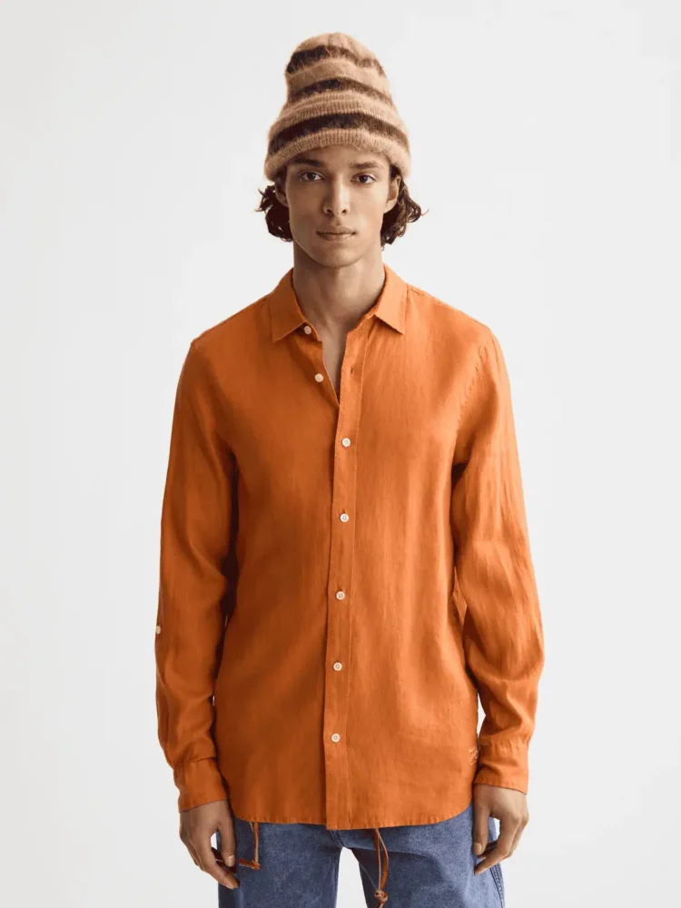 Scotch & Soda Regular fit linen shirt, Rust
