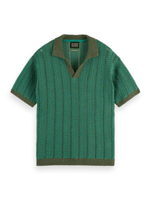 Scotch & Soda Open structured Knitted V-Neck polo, Thyme 181322 image4