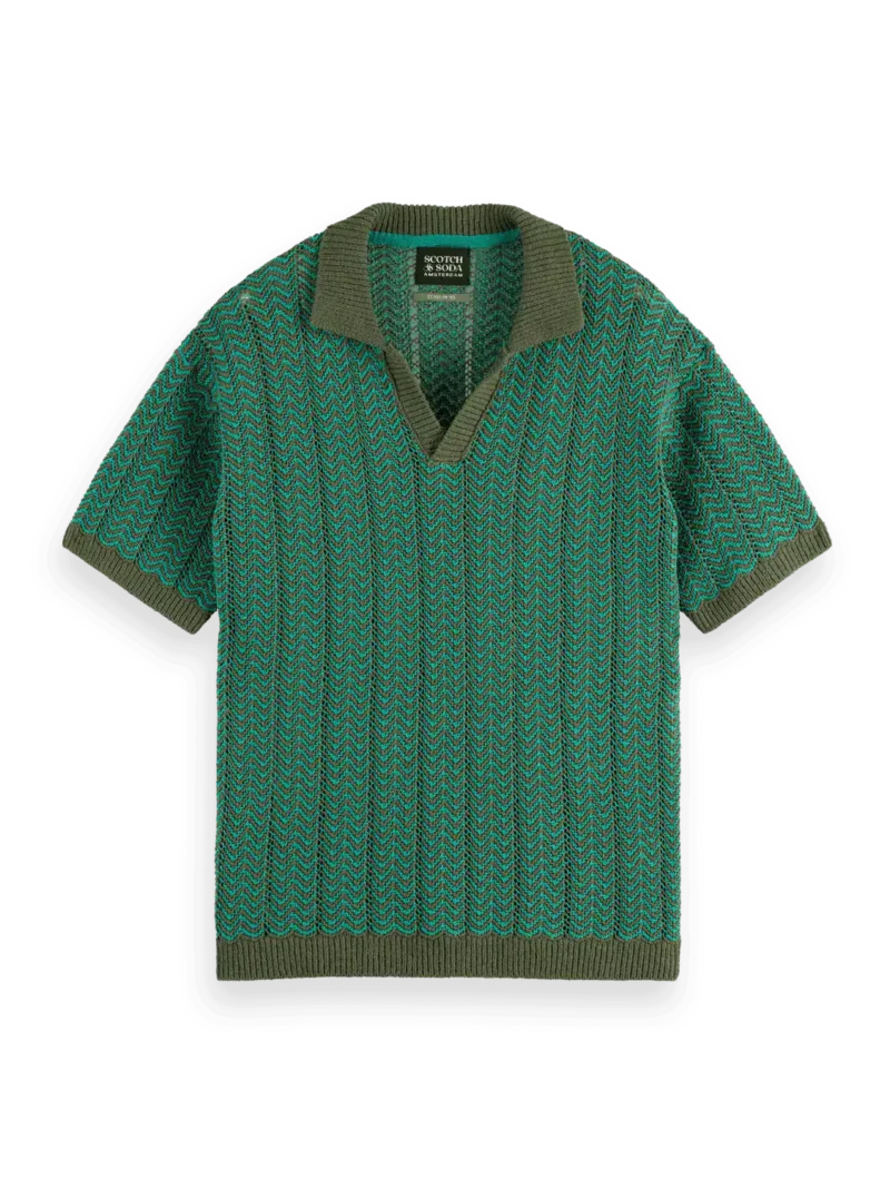 Scotch & Soda 181322 Open structured Knitted V-Neck polo, Thyme - Image 6