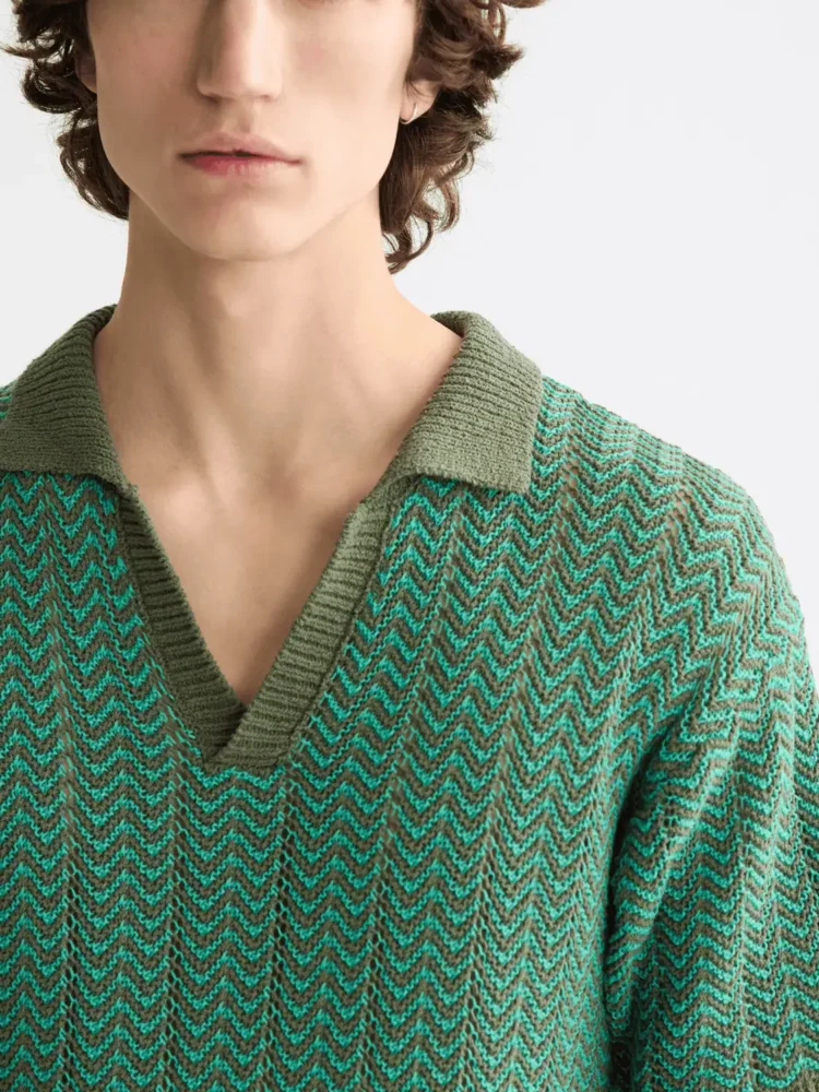 Scotch & Soda Open structured Knitted V-Neck polo, Thyme - Image 4