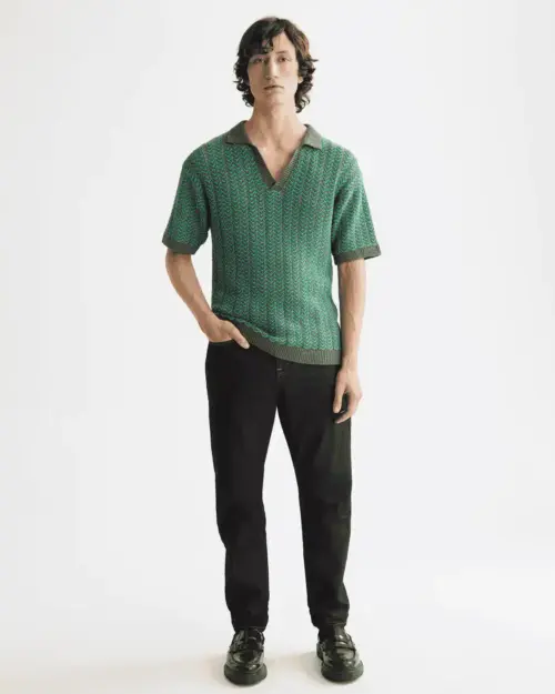 Alternative view of Scotch & Soda  Open structured Knitted V-Neck polo, Thyme 181322