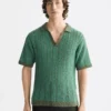 Scotch & Soda Open structured Knitted V-Neck polo, Thyme