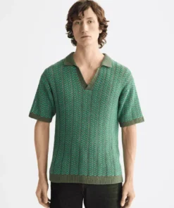 Scotch & Soda 181322 Open structured Knitted V-Neck polo, Thyme