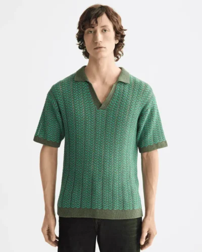 Scotch & Soda 181322 Open structured Knitted V-Neck polo, Thyme