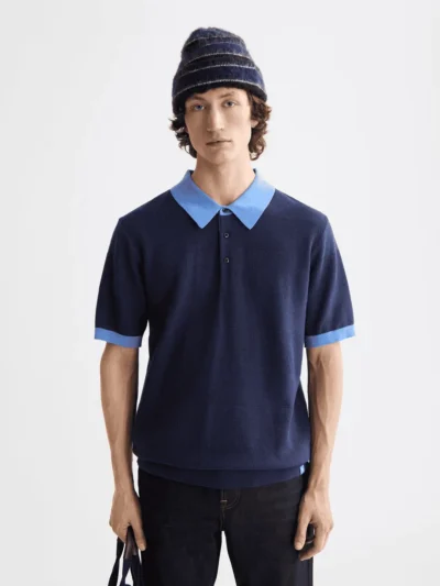 Scotch & Soda Structured  Knitted Polo, Peacoat
