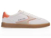 Scotch & Soda   Slim Suede Leather Low Top Trainers , White/Orange
