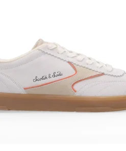 Scotch & Soda   Slim Suede Leather Low Top Trainers , White/Orange