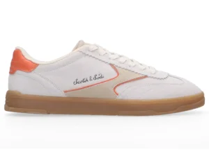 Scotch & Soda   Slim Suede Leather Low Top Trainers , White/Orange