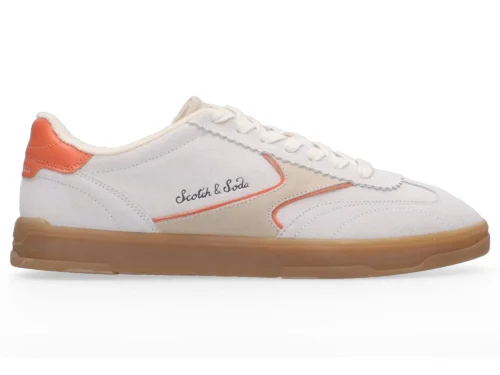 Scotch & Soda MEN Slim Suede Leather Low Top Trainers White/Orange