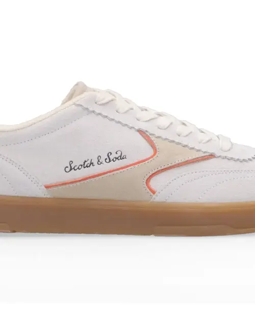 Scotch & Soda MEN Slim Suede Leather Low Top Trainers White/Orange