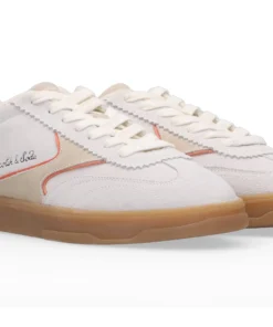 Alternative view of Scotch & Soda   Slim Suede Leather Low Top Trainers , White/Orange