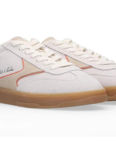 Alternative view of Scotch & Soda   Slim Suede Leather Low Top Trainers , White/Orange