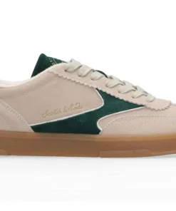 Scotch & Soda   Slim Suede Leather Low Top Trainers , Beige/Green