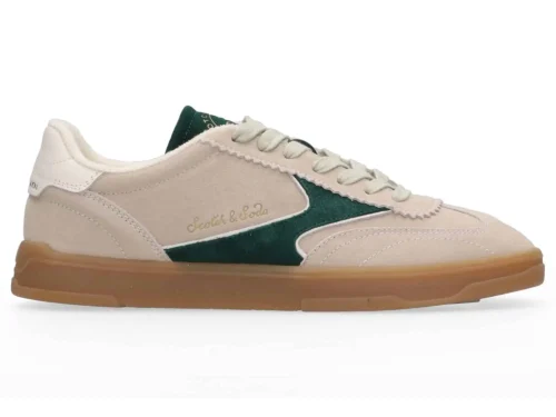 Scotch & Soda MEN Slim Suede Leather Low Top Trainers , Beige/Green