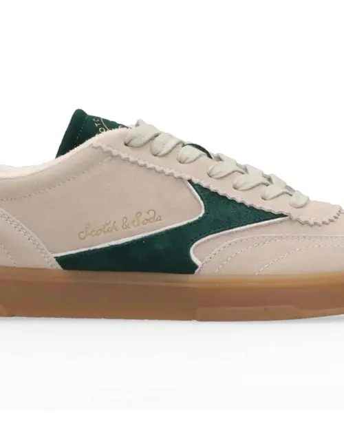 Scotch & Soda MEN Slim Suede Leather Low Top Trainers , Beige/Green