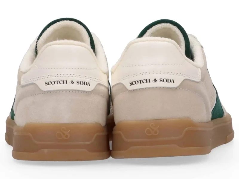 Scotch & Soda Slim Suede Leather Low Top Trainers , Beige/Green - Image 4