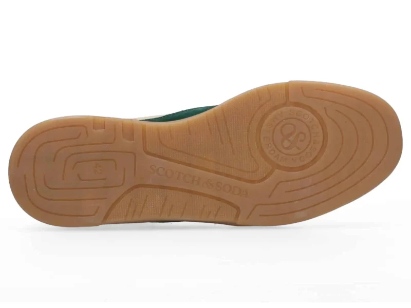 Scotch & Soda Slim Suede Leather Low Top Trainers , Beige/Green - Image 6