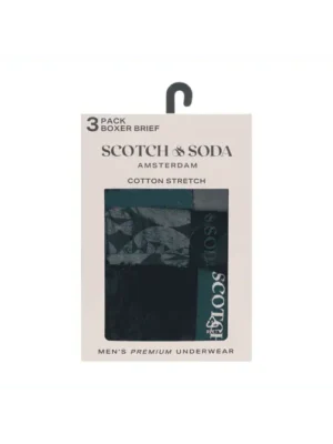 Scotch & Soda 3 pack Men's Solid Cotton Stretch Boxer shorts, Black/Green image1