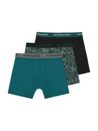 Scotch & Soda 3 pack Men's Solid Cotton Stretch Boxer shorts, Black/Green