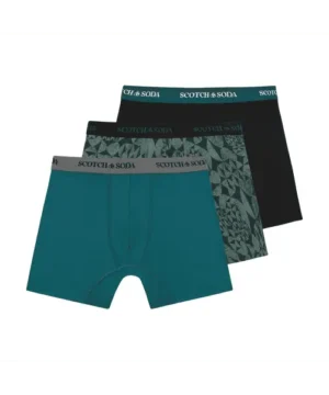 Scotch & Soda 3 pack Men's Solid Cotton Stretch Boxer shorts, Black/Green