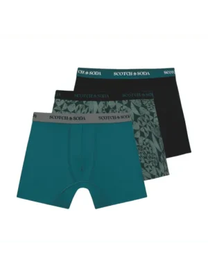 Scotch & Soda 3 pack Men's Solid Cotton Stretch Boxer shorts, Black/Green
