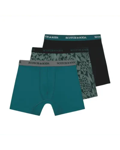 Scotch & Soda 3 pack Men's Solid Cotton Stretch Boxer shorts, Black/Green