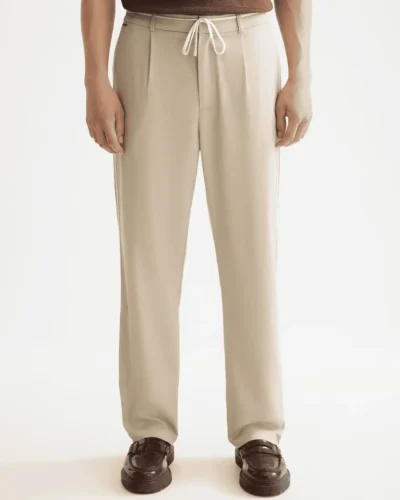 Scotch & Soda 181185 Tape-Trimmed Twill pleated jogger, Plaza taupe