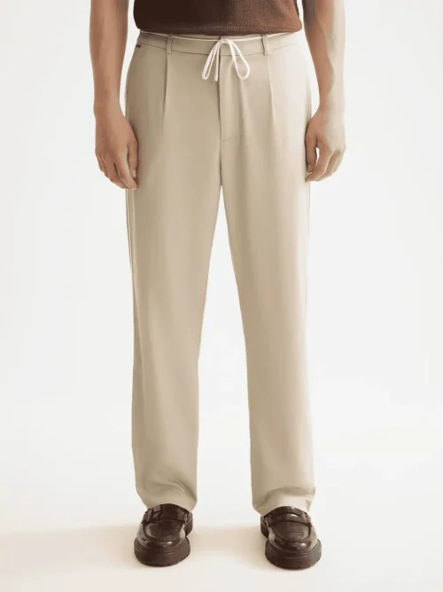 Scotch & Soda 181185 Tape-Trimmed Twill pleated jogger, Plaza taupe