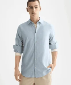 Scotch & Soda 181239, Yarn Dyed Stripe Shirt, Faded denim/Green stripe